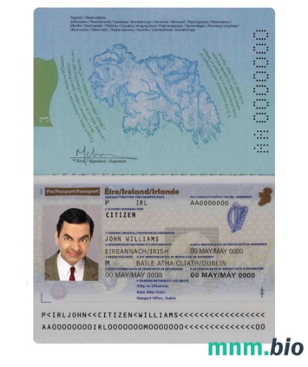 Przykład paszportu Irlandii w formacie PSD, w pełni edytowalny